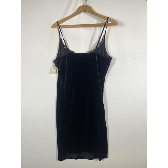 Gilligan & O'Malley Slip Dress Medium Black Velvet Velour Lace Whimsigoth Y2K - Picture 9 of 11
